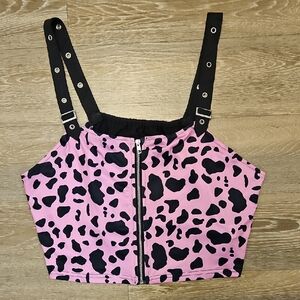 3X Pink and Black Animal Print Crop Top